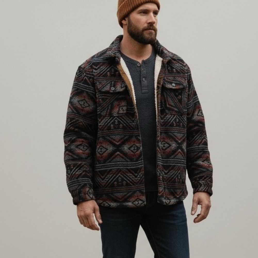 JACHS New York Sherpa Lined Aztec Jacket Mens XL Fleece Lined Western Coat Heavy